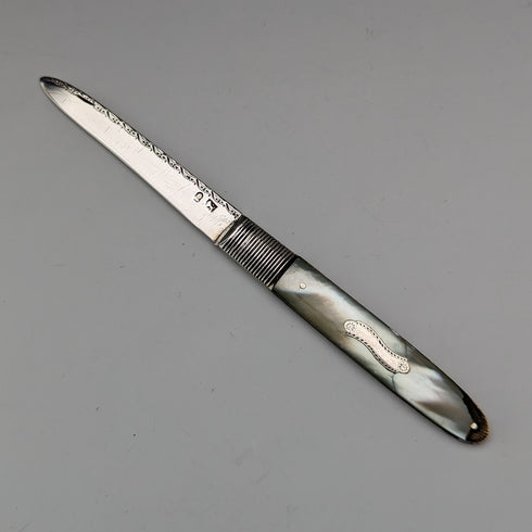 19世紀前半 ジョージアン 英国アンティーク 白蝶貝ハンドル 純銀ブレード ペンナイフ