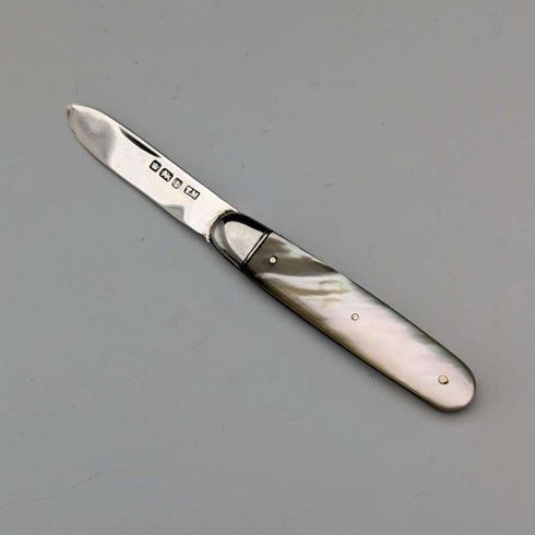 1911 British Antique White Pearl Handle Sterling Silver Blade Penknife Thomas Marples