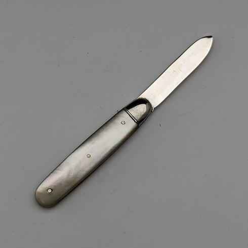 1911年 英国アンティーク 白蝶貝ハンドル 純銀ブレード ペンナイフ Thomas Marples