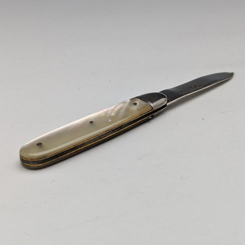 1911年 英国アンティーク 白蝶貝ハンドル 純銀ブレード ペンナイフ Thomas Marples