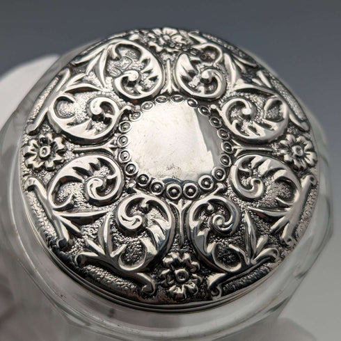 Circa 1903 British Antique Sterling Silver Lid Glass Jar Set of 3