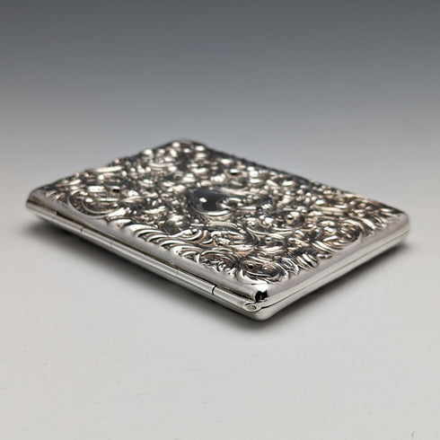 1900年 英国アンティーク 天使彫刻 両開き型 純銀カードケース 117g WILLIAM COMYNS