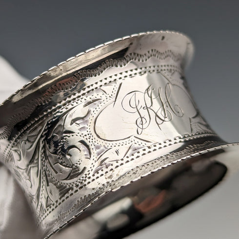 Circa 1900 British Antique Sterling Silver Spoon and Napkin Ring Set 36g in Case Hilliard and Tomason