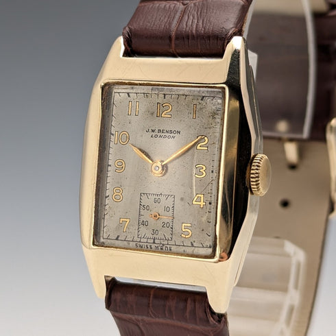 1949 British Vintage Benson K9 solid gold rectan Dennison case mechanical watch in good working order