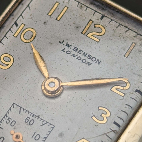 1949年 英国ヴィンテージ ベンソン K9金無垢レクタン デニソンケース 機械式腕時計 動作良好
