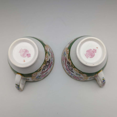 Early 20th Century British Vintage Minton Teacup Trio Pair Cockatrice Green