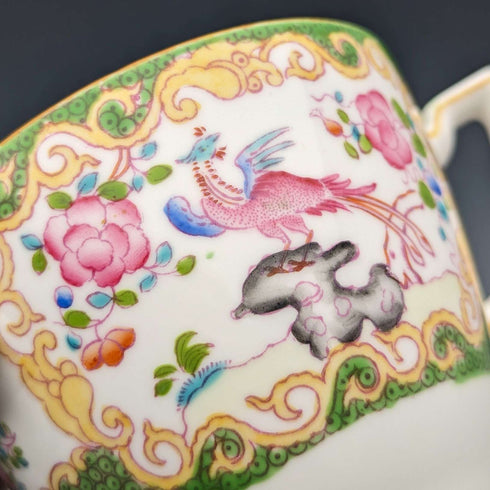 Early 20th Century British Vintage Minton Teacup Trio Pair Cockatrice Green