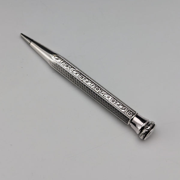 Early 20th Century Antique Flower Engraving 835 Silver Propelled Mechanical Pencil