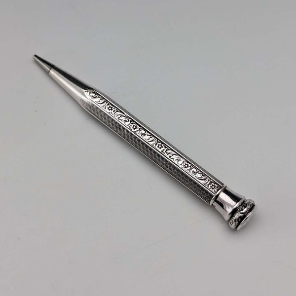 20世紀初頭 アンティーク 花彫刻 835シルバー 推進式シャープペンシル