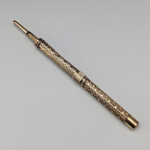 Lápiz y plumilla vintage chapados en oro, telescópicos de 96-121 mm
