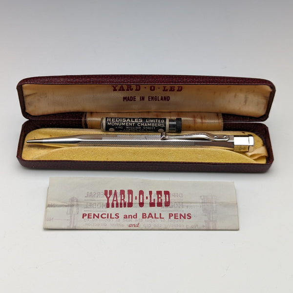 British Vintage Yard O' Red Rolled Silver Hexagon Propelled Pencil in Case