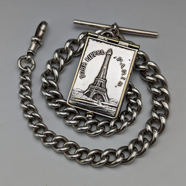 Circa 1920 British Antique Sterling Silver Albert Chain 61g Mini Album Fob