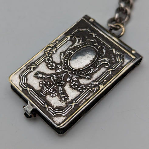 Circa 1920 British Antique Sterling Silver Albert Chain 61g Mini Album Fob