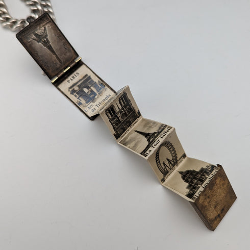 Circa 1920 British Antique Sterling Silver Albert Chain 61g Mini Album Fob