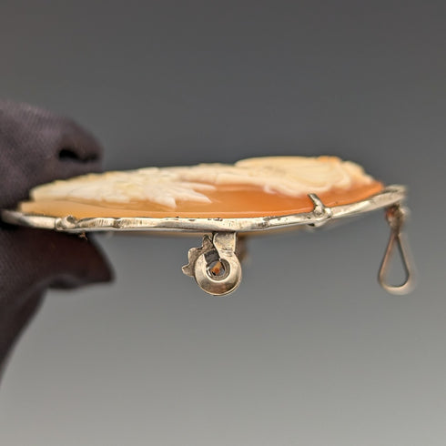 ヴィンテージ 800シルバー&マルカサイト シェルカメオ ブローチ、ペンダント