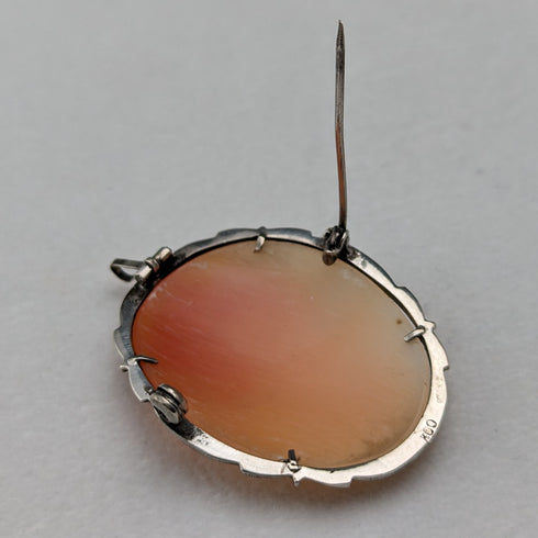 ヴィンテージ 800シルバー&マルカサイト シェルカメオ ブローチ、ペンダント