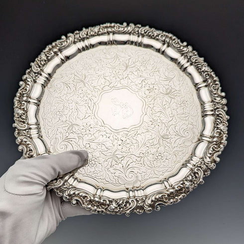 1825年頃 英国アンティーク シェフィールドプレート カードトレイ 直径23cm