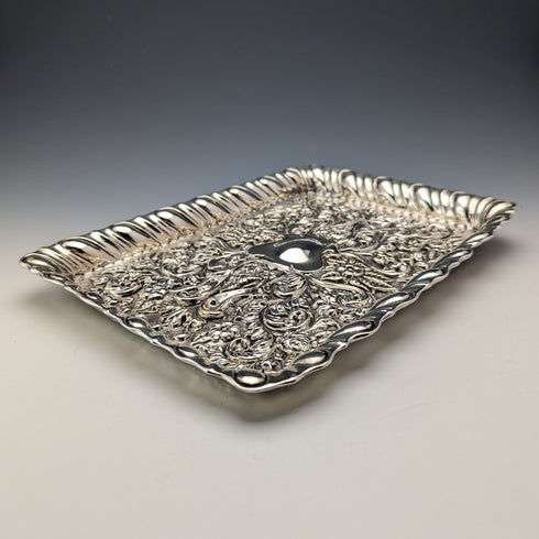 1901 年英國古董純銀浮雕雕刻梳妝台托盤 297 克 George Nathan 和 Ridley Hayes