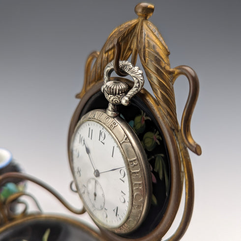 1900年頃 英国アンティーク 真鍮、陶器製 懐中時計ホルダー アクセサリートレイ