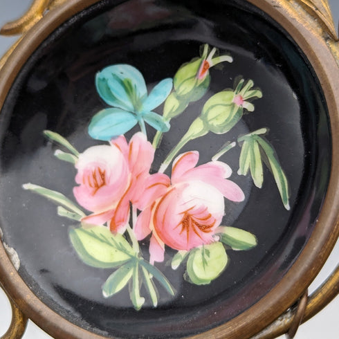 1900年頃 英国アンティーク 真鍮、陶器製 懐中時計ホルダー アクセサリートレイ