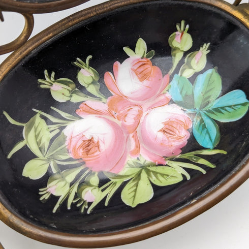 1900年頃 英国アンティーク 真鍮、陶器製 懐中時計ホルダー アクセサリートレイ