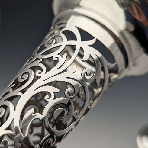 Circa 1901 British antique sterling silver vase pair with earring decoration, total weight 312g, Josiah Williams
