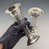 Circa 1901 British antique sterling silver vase pair with earring decoration, total weight 312g, Josiah Williams