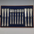 1871 British antique all-sterling silver fish cutlery set, 6 pairs, total 608g, Martin and Hall, with tray