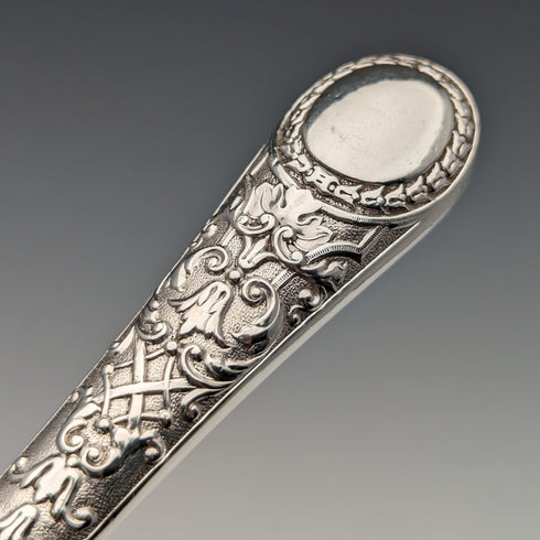 1871 British antique all-sterling silver fish cutlery set, 6 pairs, total 608g, Martin and Hall, with tray