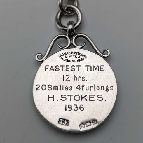 1910年 英国アンティーク 純銀製アルバートチェーン 極太65g メダルフォブ