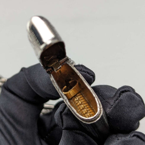 1900年頃 英国アンティーク 純銀製アルバートチェーン 極太74g ヴェスタケース