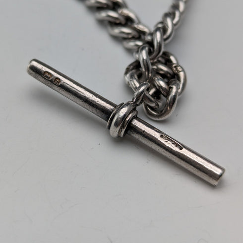 Circa 1900 British antique sterling silver Albert chain, extra thick 74g, Vesta case