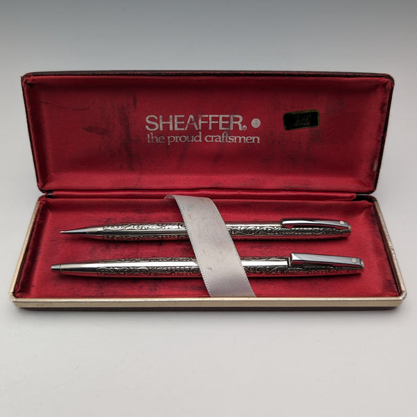 Vintage American Sheaffer sterling silver mechanical pencil and ballpoint pen set in case