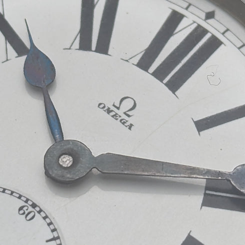 約 1905 年古董歐米茄懷錶銀邊直徑 59 毫米鐵路時鐘工作狀況良好