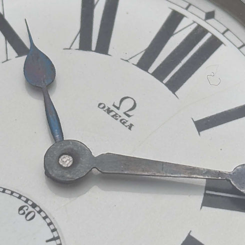 Circa 1905 Antique Omega Pocket Watch Silver Side Diameter 59mm Railroad Watch Good Working Condition