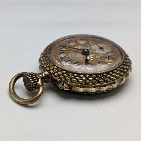Circa 1890 Antique Pountet Chavet Pocket Watch with Gold Filling and Gunmetal Case in Good Working Condition