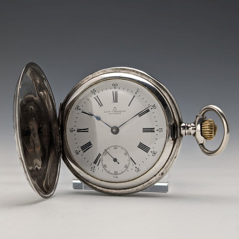 Circa 1910 Antique Omega Pocket Watch Silver Side Hunter Case Good Working Condition