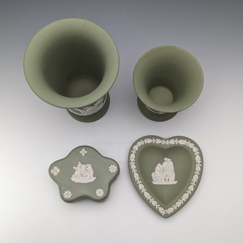 英国ヴィンテージ ウェッジウッド グリーンジャスパーウェア製 4点セット