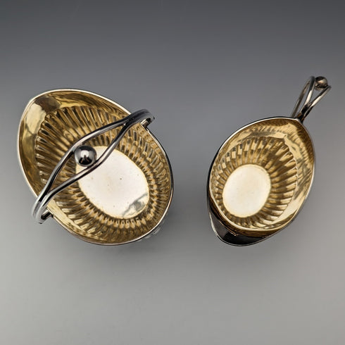 英国アンティーク シルバープレート製 シュガーボウル&クリームジャグ H.A.T.