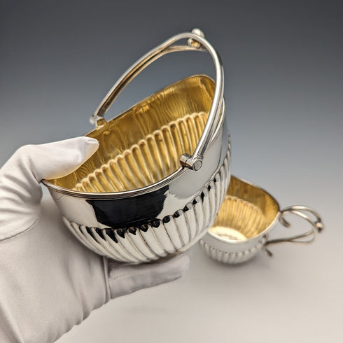 英国アンティーク シルバープレート製 シュガーボウル&クリームジャグ H.A.T.