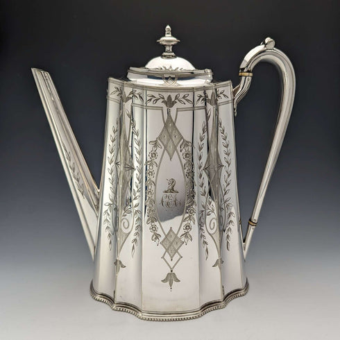 1880 British antique silver plate coffee pot Thomas Prime
