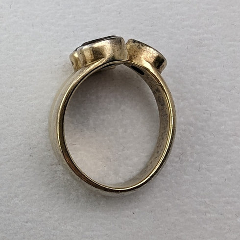 英国ヴィンテージ ジュエリー 2カラー3ストーン ギルト純銀リング 指輪