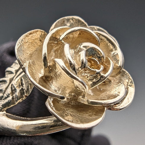 1976年 英国ヴィンテージ ジュエリー バラ彫刻 純銀リング 指輪