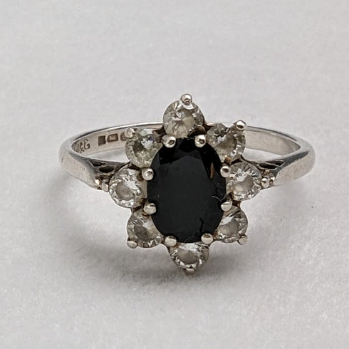 1985年 英国ヴィンテージ ジュエリー ブルー&ホワイトジルコニア 純銀リング 指輪