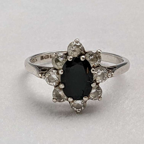 1985年 英国ヴィンテージ ジュエリー ブルー&ホワイトジルコニア 純銀リング 指輪