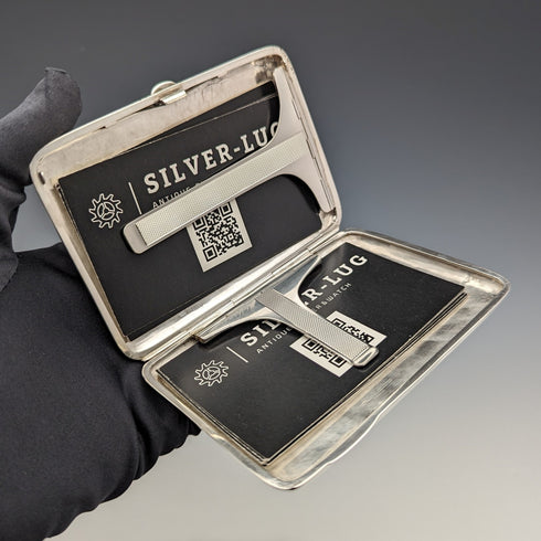 1895 British antique double door sterling silver card case 101g Joseph Gloster