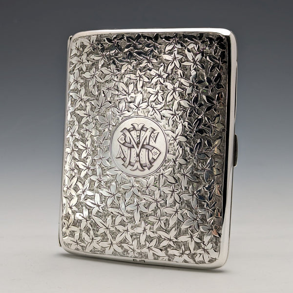1906 British antique double door sterling silver card case, 108g, Deakin and Francis