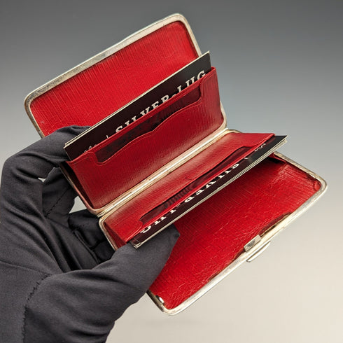 1906 British antique double door sterling silver card case, 108g, Deakin and Francis