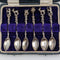 1920 Swiss Antique Figure Engraving 800 Silver Coffee Spoon Set of 6