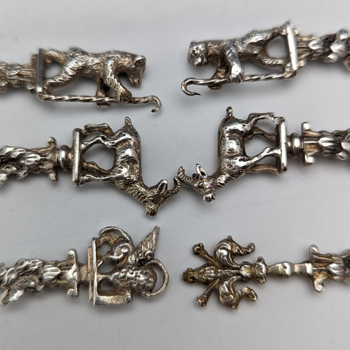 1920 Swiss Antique Figure Engraving 800 Silver Coffee Spoon Set of 6